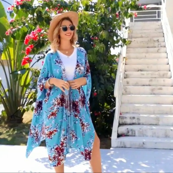 ❌NOT FOR SALE❌🆕 Blue Cotton-Blend Kimono/Cardigan/Coverup - Picture 2 of 10